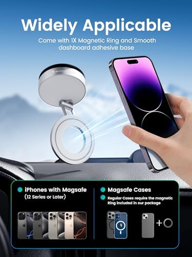 Vacuum Magnetic Phone Holder for MagSafe,Foldable Metal Suction Cup Phone Mount,360° Rotatable Phone Mount for All Smartphones & All Car Models-Black – Enhanced Compatibility and Speed