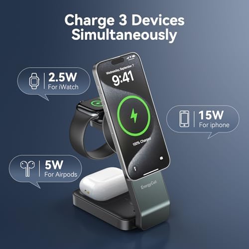 Ultimate 3-in-1 Wireless Charging Station for Apple Devices – Qi2 Certified 15 W Magnetic Fast Charger for i Phone 16/15/15 Pro/14/13/12, Apple Watch & Air Pods – Portable, Foldable Design for Efficient Charging and Minimal Clutter