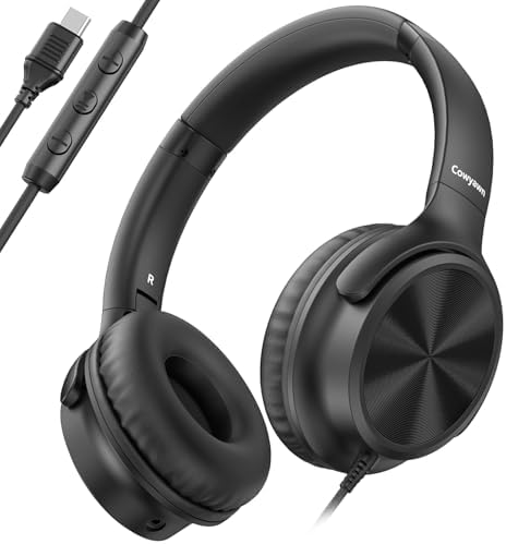Transform Your Audio Journey with Cowyawn’s Premium USB Type-C Over-Ear Headphones – Stunning Rose Finish, Superior HD Stereo Sound, and Integrated Microphone for Effortless Communication – Ideal for Chromebook, Laptop, and i Phone Users Seeking Optimal Comfort with Portable, Foldable Design