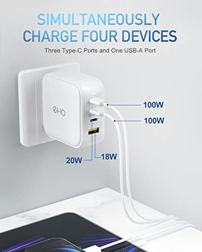 Powerful 100 W Ga N III USB-C Wall Charger – 4-Port Fast Charging Station with PD 3.0 for Mac Book, i Pad, i Phone, Samsung – Compact Travel Power Adapter with Foldable Design for Ultimate Portability and Compatibility