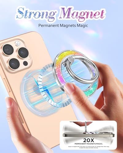 Glamorous Blue Glitter Mag Safe Phone Ring Holder – Stylish Magnetic Grip for i Phone 16, 15, 14, 13 Pro Max & Plus – Secure Finger Stand for Enhanced Control and Protection – Effortless Attachment and Detachment for Fashion-Forward Users