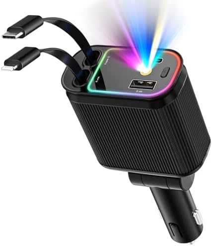 Rapid Charge Starlight Car Charger – 66 W USB-C Fast Adapter with 4-in-1 Retractable Design, Dual USB Ports for i Phone 16/15/14/13/12/11 & Android Devices – Effortless Storage & Enhanced Compatibility for On-the-Go Power Solutions