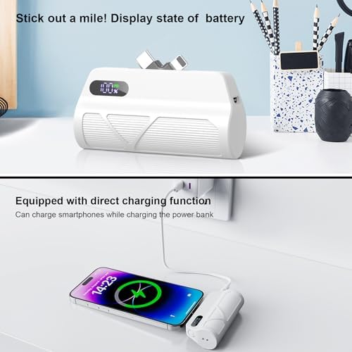 Sleek 5000 m Ah Portable Power Bank – Dual Port Fast Charging for Type-C & Apple Devices with Integrated Cables, Perfect Travel Companion for On-the-Go Charging – Lightweight Design for Effortless Mobility and Maximum Convenience