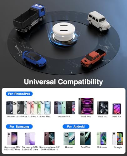 Ultimate 40 W Dual USB-C Car Charger for i Phone 16/15 & i Pad Pro – MFi Certified Fast Charging Adapter with 6 FT USB-C Cable for Galaxy S24/S23 – Premium Power Solution for On-the-Go Connectivity in Sleek White Finish