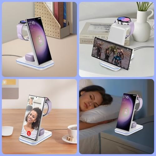 Fast Wireless Charging Station for Samsung Galaxy Devices – Multi-Device Charger for Galaxy S25 Ultra, S24, S23+, Z Flip 6/5, Fold 6/5, and Galaxy Watch 8/7/Pro/Active 2 – Sleek White Design for Effortless Organization and Speed – Perfect for Home and Office Use – Compatible with Galaxy Buds3/2 Pro for Ultimate Convenience