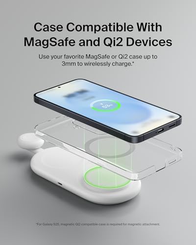 Belkin 15 W Mag Safe-Compatible 2-in-1 Wireless Charging Station – Fast Dual Device Charger for i Phone 16, 15, 14, 13 Series & Air Pods – Sleek Sand Design for Effortless Portability and Seamless Power Solutions