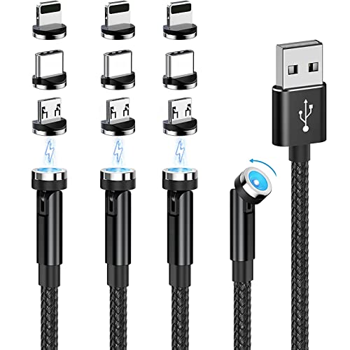 Effortless Charging Revolution: 540° Rotating Magnetic 3-in-1 USB-C Charger Cable Set (4-Pack: 3 ft, 3 ft, 6 ft, 6 ft) – 2.4 A High-Speed Universal Charging Solution for i Phone, Samsung, Moto, Android Devices & Tablets – Durable, Versatile, & User-Friendly Design for Optimal Performance Across All Micro USB/Type C Gadgets