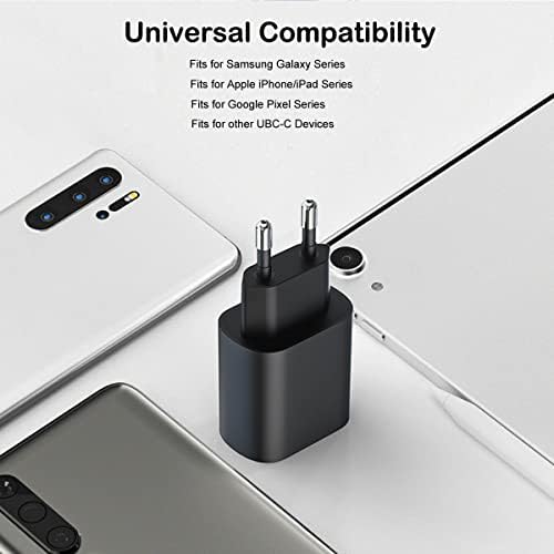 25 W European USB Type C Fast Charger with 6.6 ft Cable – Ideal for Samsung Galaxy & i Phone – Compact Travel Adapter with PD/PPS Technology for High-Speed Charging Across Europe – Universal Compatibility for Quick Power Solutions