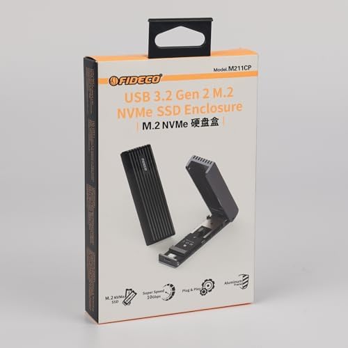 FIDECO High-Speed M.2 NVMe Enclosure – USB 3.2 Gen 2 Adapter for M & M+B Key SSDs, 10 Gbps Data Transfer, Tool-Free Setup, Durable Aluminum Alloy Design, Compact Sandwich Style, Enhanced UASP & Trim Support for Optimal Performance and Reliability