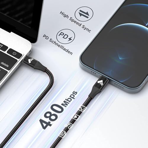 6 FT USB C to Lightning Charging Cable 2 Pack – MFi Certified Braided Fast Charger for i Phone 14/13/12 Series and i Pad – Durable, High-Speed Data Transfer and Enhanced Compatibility for All Apple Devices