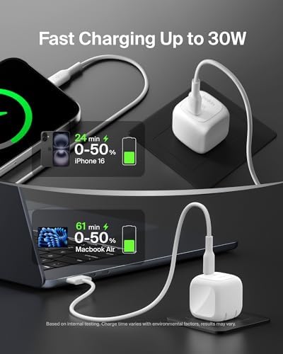 Belkin 30 W Compact Charger Block with 1 M USB-C to C Cable – Ultra-Fast Charging for Apple i Phone 16/15/14/13, Samsung Galaxy S25, i Pad, Air Pods, Nintendo Switch 2 & More – Sleek Design for Home and Travel – Superior Power Delivery Efficiency