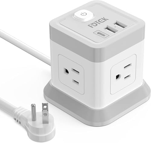 FDTEK Cube Power Strip with 4 Spacious Outlets & 3 USB Ports (1 USB-C) – Compact Green Power Solution for Home, Office, and Travel – Ultimate Surge Protection & Fast Charging Convenience