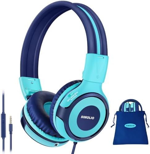 Chic Pink SIMOLIO Kids Headphones with Microphone – Volume-Limited Wired Design for Safe Listening – Adjustable Sound Levels (75/85/94 d B) for Hearing Protection – Perfect for School, Travel, and Home Use – Durable and Comfortable Fit for Active Young Listeners – Compatible with Smartphones & Tablets for Versatile Use
