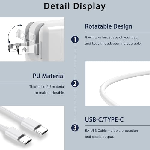 EDRF 96 W USB-C Fast Charger for Mac Book Pro & Air – High-Performance Power Adapter with 6.6 ft Type-C Cable for i Pad Pro and All USB-C Devices – Ultimate Safety Features and Lightweight Design for Effortless On-the-Go Charging