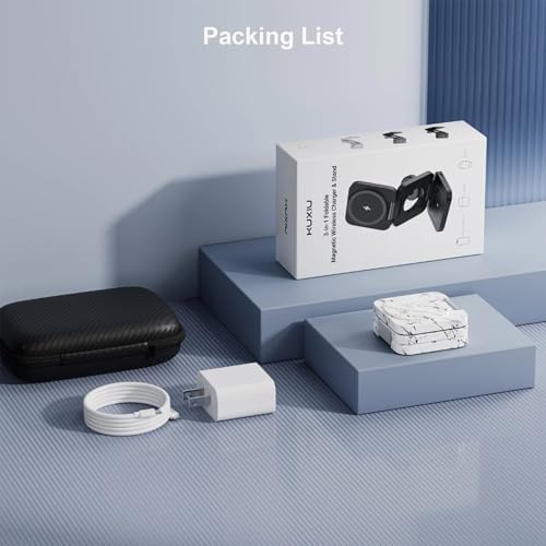 X55 Magnetic Foldable 3-in-1 Charging Station for Apple Devices – 15 W Fast Wireless Charger for i Phone 16, 15, 14, 13, 12 Series, 5 W Apple Watch Power Station, Portable Air Pods Charging Stand – Sleek Black Design for Travel and Home Use