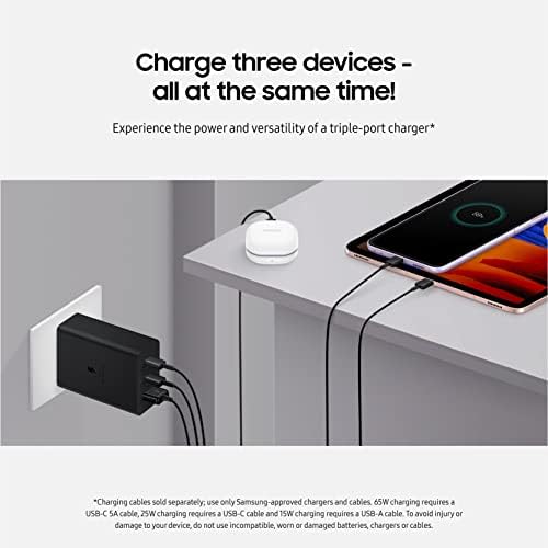 Samsung 65 W Trio Fast Charging Wall Adapter – Universal Triple Port USB-C Charger for Optimal Device Compatibility and Rapid Power Delivery