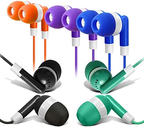 Vibrant 30-Pack Kids Earbuds – Wired In-Ear Headphones in 5 Fun Colors (Black, Blue, Orange, Green, Purple) – Ideal for i Pads, Macs, PCs & Fitness Gear – Perfect for Classrooms & Group Activities with Enhanced Compatibility and Sound Quality