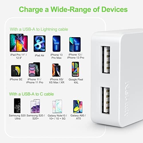 Nekmit Dual-Port Flat USB Wall Charger – Compact & Stylish Purple Fast Charging Solution with Smart IC Technology for i Phone, Galaxy, Pixel, i Pad Pro, Air Pods, and More, Perfect for Travel and Everyday Use