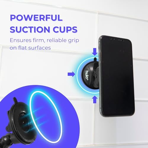 hula+ Phone Holder Portable Mount, Reusable Stand for Shower, Mirror, Kitchen, Window, & Bathroom, Adjustable Rotation for Content, TikTok, Instagram, Movies, Music (Double Suction) – Enhanced Compatibility and Speed