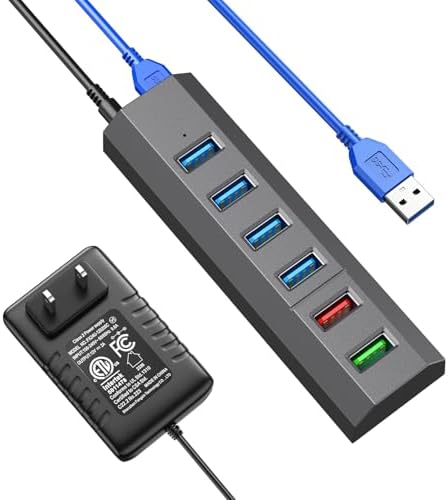 Maximize Your Connectivity with the Aiibe 6-Port USB 3.0 Hub Splitter – High-Speed Data Transfer Up to 5 Gbps, Includes 24 W Power Adapter for Reliable Multi-Device Charging, Perfect for Laptops, Mac, PCs & Mobile HDDs – Streamline Your Workflow & Enhance Productivity with This Sleek Black USB Hub