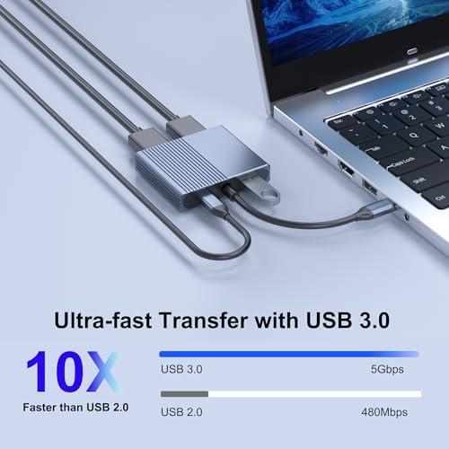 Transform Your Workspace with Our Dual HDMI Splitter – Ultimate Adapter for Dual Monitor Setup, Featuring USB 3.0 for Rapid Data Transfer and 100 W Power Delivery for Effortless Charging – Ideal Laptop Docking Station for Dell, HP, and Mac Users – Unleash Your Productivity and Enjoy Flawless Multi-Screen Functionality with Exceptional Compatibility and Top-Tier Performance