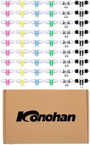 Vibrant 60-Pack Konohan Earbuds for Kids – Retro-Style Classroom Headphones, Individually Packaged for Hygiene, Ideal for Group Learning & Study, Compatible with All Devices, Durable Comfort for All-Day Use
