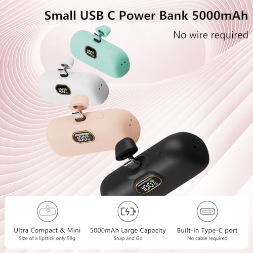 LUCKYDUO 5000 m Ah Ultra-Compact Power Bank with 20 W Fast Charging – Lightweight USB-C Portable Charger for i Phone 15/16, Air Pods, Samsung Galaxy & Android Devices – LED Battery Status Display for Effortless Power Management