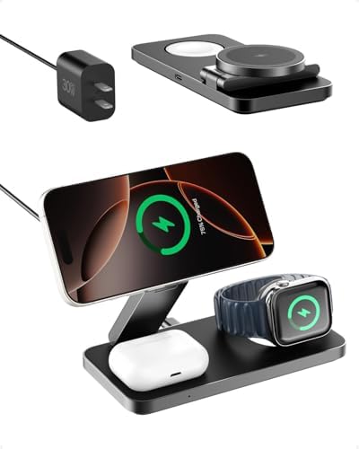 Revolutionize Your Charging Setup with the Ultimate 3-in-1 Wireless Charging Station: Qi2 Magnetic Technology for i Phone 16 Series, Apple Watch Compatibility, and Air Pods Power Hub in Sleek Black – Experience Fast, Efficient, and Tangle-Free Charging for All Your Apple Devices