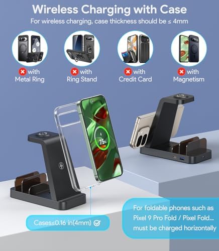 All-in-One 5-in-1 Fast Wireless Charging Station for Google Pixel Watch 3/2, Pixel Phones & Fitbit – Charge 5 Devices Simultaneously with 36 W Adapter, Enhanced Compatibility for Pixel 9/8/7/6 Pro, Pixel Tablet, i Phone & Air Pods, Safe & Efficient Design for a Clutter-Free Space