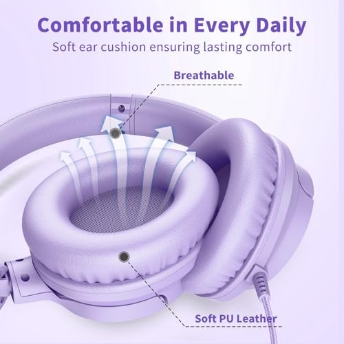Versatile Over-Ear Wired Headphones with Integrated Microphone – Premium Sound Experience with Foldable Design and 4.9 ft Tangle-Free Nylon Cord – Perfect for Travel, Daily Use, and Multimedia Engagement (Black)