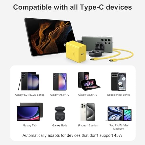 Experience Unmatched Charging Power with the 45 W USB-C Fast Charger & 10 FT Cable – Perfect for i Phone 16/15 and Samsung Galaxy Devices, Offering Superior Durability and Universal Compatibility for All Your Charging Needs.