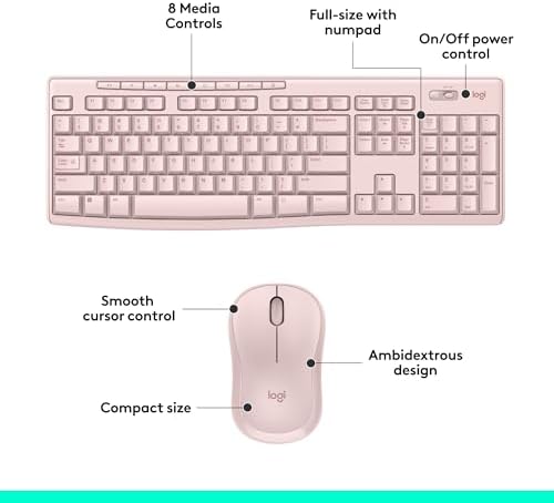 Logitech K270 Wireless Keyboard – Full-Size, 2.4 GHz Connectivity, 8 Multimedia Keys, 2-Year Battery Life, Stylish Rose Color for PCs and Laptops – Ultimate Comfort and Reliability for Productive Workspaces