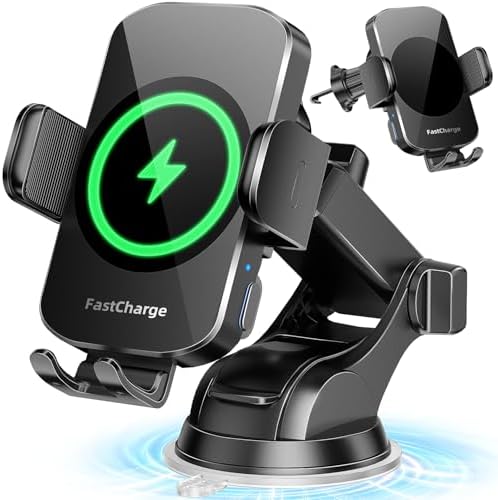 Smart Wireless Car Charger & Auto-Clamping Phone Holder – Fast Charging 3-in-1 Mount for i Phone 11-16 & Samsung Galaxy S23-S9+ – Enhanced Compatibility, Hands-Free Navigation, and Adjustable Viewing Angles for Optimal Convenience