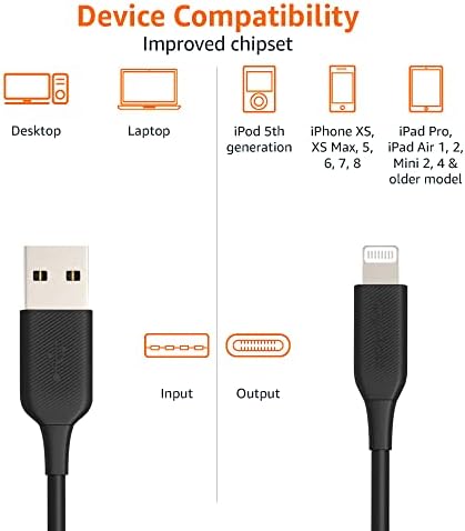 Amazon Basics MFi Certified 2-Pack Lightning Charger Cables – 6 Foot USB-A to Lightning, Optimized for i Phone 14, 13, 12, 11, X, Xs Pro, Pro Max, Plus & i Pad – Durable ABS Design for Fast Charging & Data Syncing, Sleek Black Finish, Essential Backup Solution