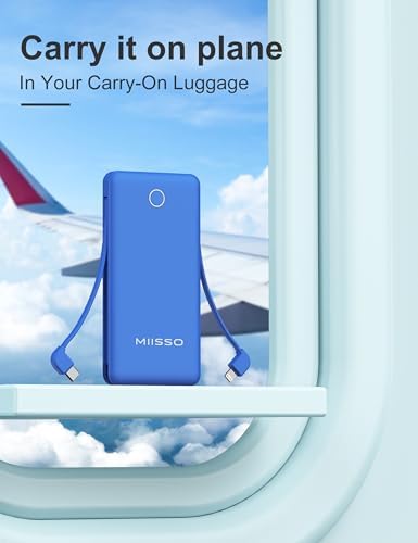 miisso 10000 m Ah Ultra-Slim Portable Power Bank with Integrated Charging Cables – Multi-Device USB-C Travel Charger for i Phone & Samsung – Compact, Lightweight Battery Pack Designed for Maximum Portability and Efficiency
