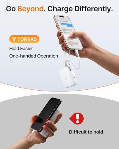 TORRAS 10000 m Ah Portable Power Bank – Ultra Compact 45 W Fast Charging with Dual USB-C Cables – Essential Travel Charger for i Phone 16/15 Pro Max & Samsung S25/S24 – Stay Connected Anywhere with Enhanced Compatibility