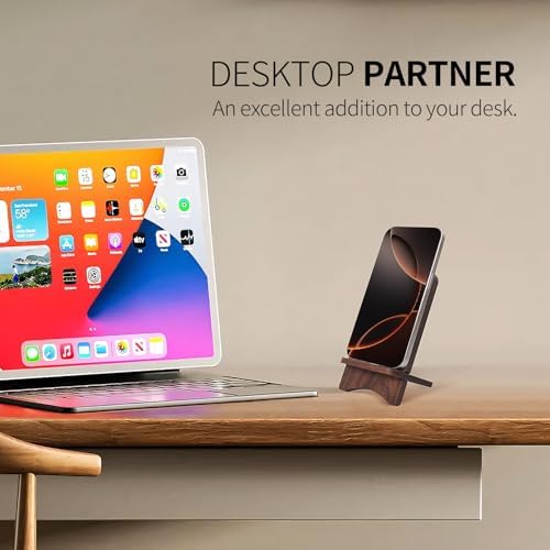 Versatile Solid Wood Phone Stand – Premium Desktop Holder for All Phone Types, Non-Slip Design with Sleek Black Finish, Ideal for Home & Office Use, Enhancing Productivity and Style