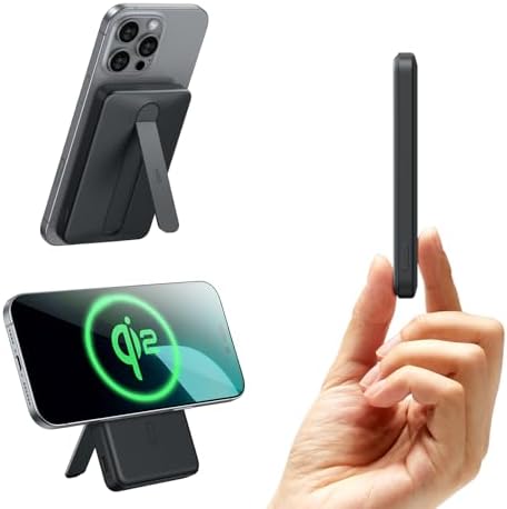 ESR Mag Safe 5,000 m Ah Portable Power Bank with Kickstand – Ultra-Slim 0.6 in Design, 15 W Qi2 Certified Fast Charger for i Phone 16/15/14/13/12 – Includes 20 W USB-C Charging Cable for Effortless Power On-the-Go
