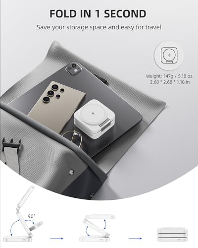 Portable 3-in-1 Wireless Charging Station for Samsung Devices – Foldable and Fast-Charging Travel Stand for Galaxy S24 Ultra, S23, S22, Note 20, Z Fold/Flip 6/5, Galaxy Watch Ultra 7/6/5 & Galaxy Buds – Sleek Gray Design for Maximum Compatibility and Efficiency