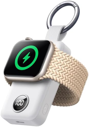 JOYROOM 2000 m Ah Magnetic Wireless Charger for Apple Watch – Compact Keychain Travel Essential for Series 10-2 with Enhanced Speed and Durability, Sleek Black Design for On-the-Go Power Solutions