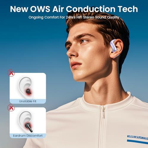 Experience Unmatched Audio Freedom with Open Ear Bluetooth Earbuds Featuring AI Technology – 60 Hours of Continuous Playtime, IPX7 Waterproof Design, and User-Friendly Touch Controls for Active Lifestyles – Ergonomically Crafted Sport Headphones Perfect for Running and Outdoor Adventures – Ultimate Device Compatibility in a Sleek Black Finish