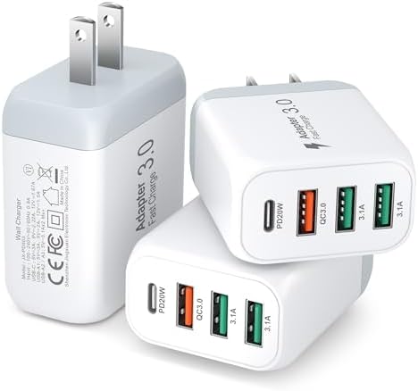 Bangfun 40 W USB-C Wall Charger 3-Pack – Versatile 4-Port Fast Charging Adapter for i Phone, Galaxy, Pixel & More | Enhanced Quick Charge 3.0 & Power Delivery 3.0 Technology | Compact, Portable Design for Home and Travel | Safety Features for Secure Charging