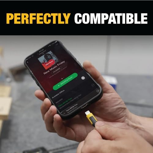 DEWALT Heavy Duty Lightning Earphones – Ultimate Jobsite Headphones for i Phone 14 and Older, Water-Resistant Design for Superior Durability, Enhanced Audio Clarity, Ergonomic Fit for Long-Lasting Comfort, Ideal for Professionals on the Go