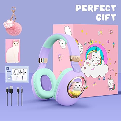 Vibrant Purple Cat-Themed Bluetooth Headphones for Kids – Fun Over-Ear Design with LED Lights and Built-In Microphone – Perfect for School, Tablets, and Endless Playtime – Ideal Birthday Gift for Girls and Toddlers