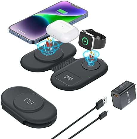 Efficient RELAXYO 3-in-1 Wireless Charging Station for i Phone 15-11, Apple Watch Series 9-4, and Air Pods 3/2/Pro – Fast, Compact Charger for Tech Enthusiasts & Travelers, Tidy Cable-Free Solution for Home and Office Use