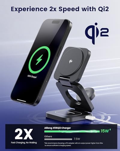 3-in-1 Foldable Magnetic Wireless Charging Station for Apple Devices – Qi2 Travel Charger for i Phone 12-16 Series, Apple Watch & Air Pods with 45 W Fast Adapter – Ultimate Convenience and Enhanced Compatibility for Modern Lifestyles