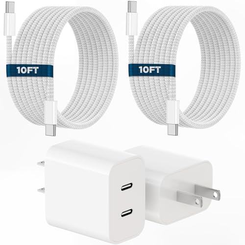 iPhone 16 15 Charger, 2Pack PD Dual USB C Charger Block Fast Charging Wall Charger Plug with 10FT Long USB C to C Charger Cord Woven Cable for Apple iPhone 16/16 Plus/16 Pro/16 ProMax/15/15ProMax/iPad – Enhanced Compatibility and Speed
