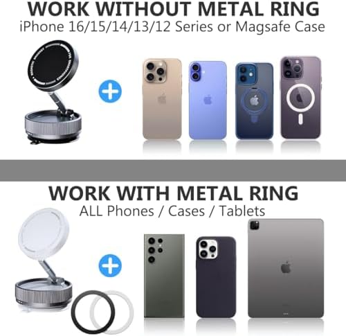 Suction Cup Phone Mount, Vacuum Magnetic Car Phone Holder Stand for Car, Vacuum Magnetic Cell Phone Holder Stand Suction Phone Mount, Foldable 360°Adjustable(Black) – Enhanced Compatibility and Speed