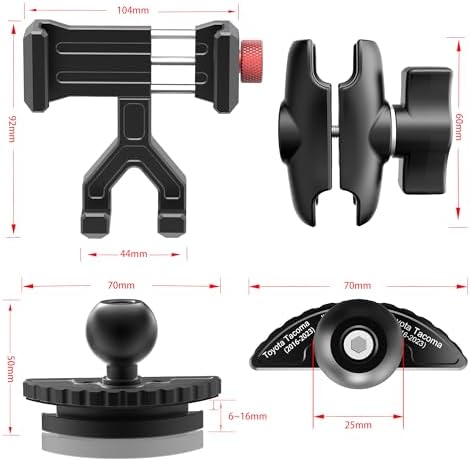 Elevate Your Driving Experience with the Premium Aluminum Smartphone Mount for 2016-2023 Toyota Tacoma – Ultimate Durability and Stability for i Phone & Galaxy Users – Effortless Installation and Secure Grip for Enhanced Navigation and Hands-Free Calls – Must-Have Accessory for 3 rd Gen Tacoma Enthusiasts