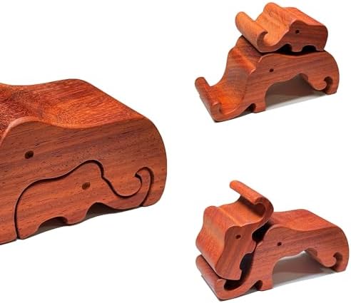 Elegant Natural Originally Handmade Creative Rosewood Cell Phone Stands Set, Elephants Mom and Babe, Portable Holder for Mobile Phones and Pads – Enhanced Compatibility and Speed